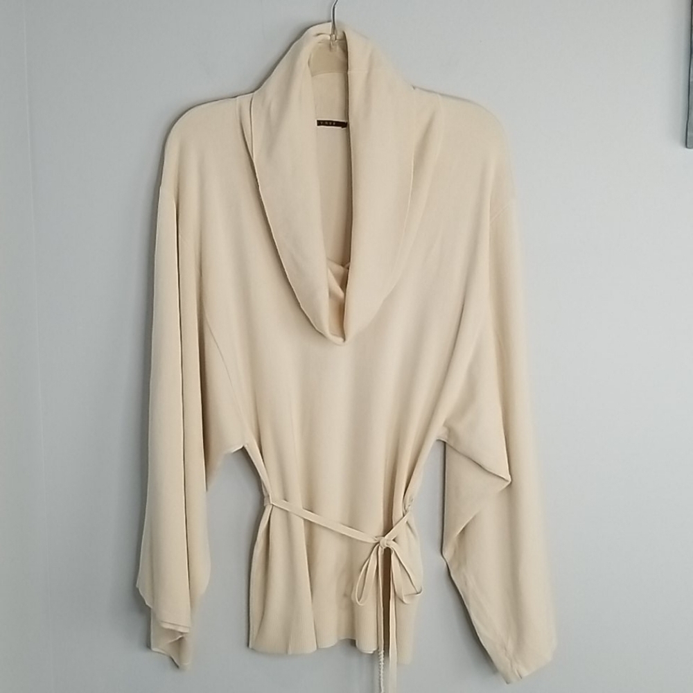 Cyrus cowl neck wide sleeves Beaded Belt sweater
